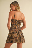 ID9191 LEOPARD MESH SLEEVELESS GODET FLARE MINI DRESS