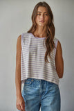 L9705 | Knit Cotton Spandex Striped Ribbed Sleeveless Top