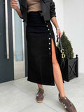 Irregular Button Slit Half Length Denim Skirt
