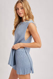 SLEEVELESS SIDE SLIT & SHORT KNIT SWEATER SET