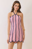 CD06765-Contrast Piping Detail Halter Neck Mini Dress