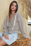 IT2283 V-neck Rounded Hem Striped Hoodie Top