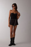 SUEDE STUDDED DETAIL ASYMMETRIC WRAPPED MINI SKORT