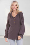 LONG PUFF SLEEVES HOODIE TUNIC TOP - RET3056PD