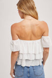 TEXTURED OFF-THE-SHOULDER TIERED CROP TOP