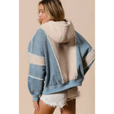 WASHED AND FLEECE MIX AND MATCH ZIP UP HOODIE