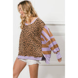 LEOPARD AND STRIPE MIXED TOP