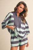 IST5983-A  STRIPED HALF ZIP TOP AND SHORTS SET