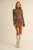 IST5189 MINI RIB KNIT SKIRT WITH SIDE SLIT AND MOCK TOP