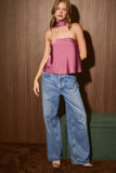 STRAPLESS SCARF DETAIL BIAS SATIN TOP