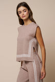 Houndstooth Contrast Sleeveless Top & Wide Leg Pants Set