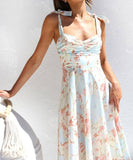 Pastel Floral Sweetheart Midi Dress