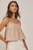 Floral Jacquard Tie Shoulder Flowy Babydoll Tank Top