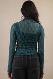 NT12220-High Neck Fitted Sheer Mesh Lace Knit Top