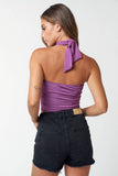 BT23539 Halter Neck Front Cross Detail Tank Crop Top