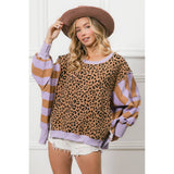 LEOPARD AND STRIPE MIXED TOP