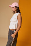 PT19612 Side Pleats Sleeveless Tee