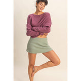 Ribbed Elastic Waist Mini Skort