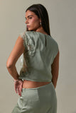 SLEEVELESS HIGH NECK LACE TRIM CROP TOP