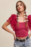 Tulle Ruffle Sleeve Smocked Top