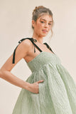 ID6302 BOW STRAP SQUARE NECK BABYDOLL MINI DRESS