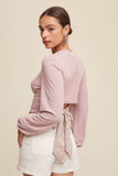 Floral Back Tie Ribbed Crop Top