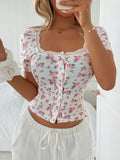 Y2K Floral Printed Lace Splicing T-Shirt
