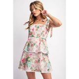 LOVELY PRINT EYELET TIERED MINI DRESS