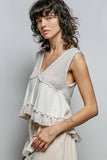 Sleeveless contrast thermal cropped babydoll top