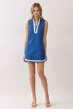 CD07271-Contrast Trim Sleeveless Shift Mini Dress