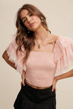 Tulle Ruffle Sleeve Smocked Top