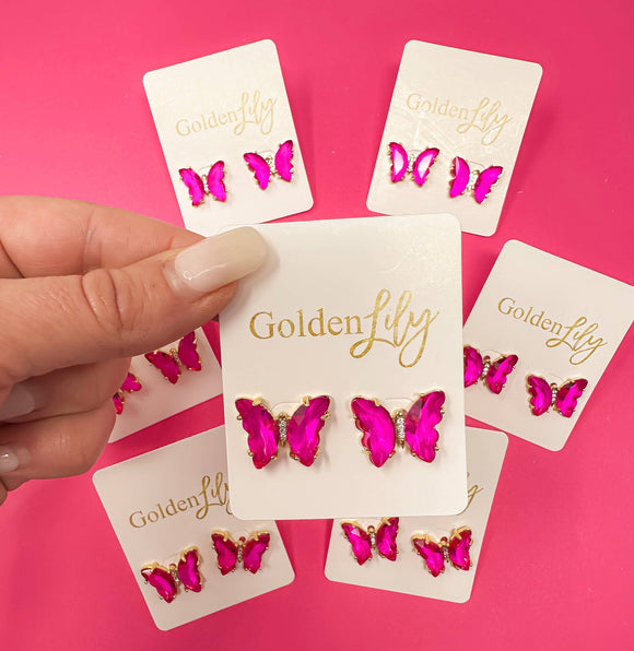Butterfly Stud Earrings - Pink