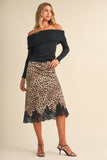 IS1333-A SATIN MIDI SKIRT WITH LACE ON THE BOTTOM HEM