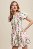 Floral Puff Sleeve Smocked Dress