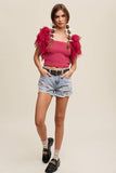 Tulle Ruffle Sleeve Smocked Top