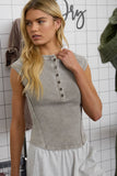 WASHED EXPOSED SEAM HENLEY RIBBED KNIT TOP