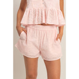 Eyelet Elastic Shorts With Pockets