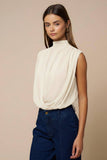 Draped Chiffon Mock Neck Sleeveless Top