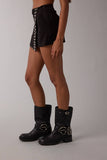 SUEDE STUDDED DETAIL ASYMMETRIC WRAPPED MINI SKORT