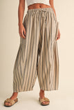 IP1539 STRIPED SIDE POCKET LOOSE RELAXED FIT CROPPED PANTS