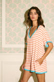 R5596A Striped Knit Binding Details V-neck Romper