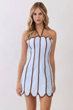 CD06765-Contrast Piping Detail Halter Neck Mini Dress