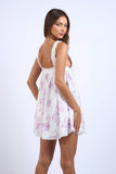 FLORAL WIDE BAND STRAP RUFFLE LACE TRIM MINI DRESS