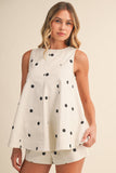 IST6095-A POLKA DOT DENIM LONGLINE TOP AND SHORT SET