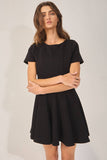 D4338 Seamed A-Line Flare Solid Mini Dress