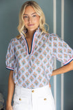 36716 Multi Stripe Contrast Detail Floral Printed Top
