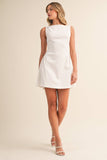 ID10174-A SLEEVELESS WOVEN MINI DRESS WITH SIDE PLEAT DETAIL