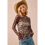 MESH LEOPARD PRINTED TOP WITH LONG SLEEVES