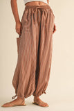 IP1530-B STRIPED DOUBLE GAUZE CONTRAST POCKET BALLOON PANTS
