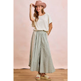 FLORAL EYELET SIDE ELASTIC STRIPES WIDE LEG PANTS